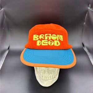 Brain Dead Panel Engineer Hat Strapback Fleece Colorblock Streetwear Cap Orange